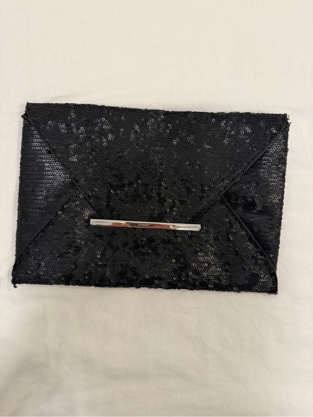 BCBGMaxAzria Black Sequin Envelope Clutch with Silver Bar